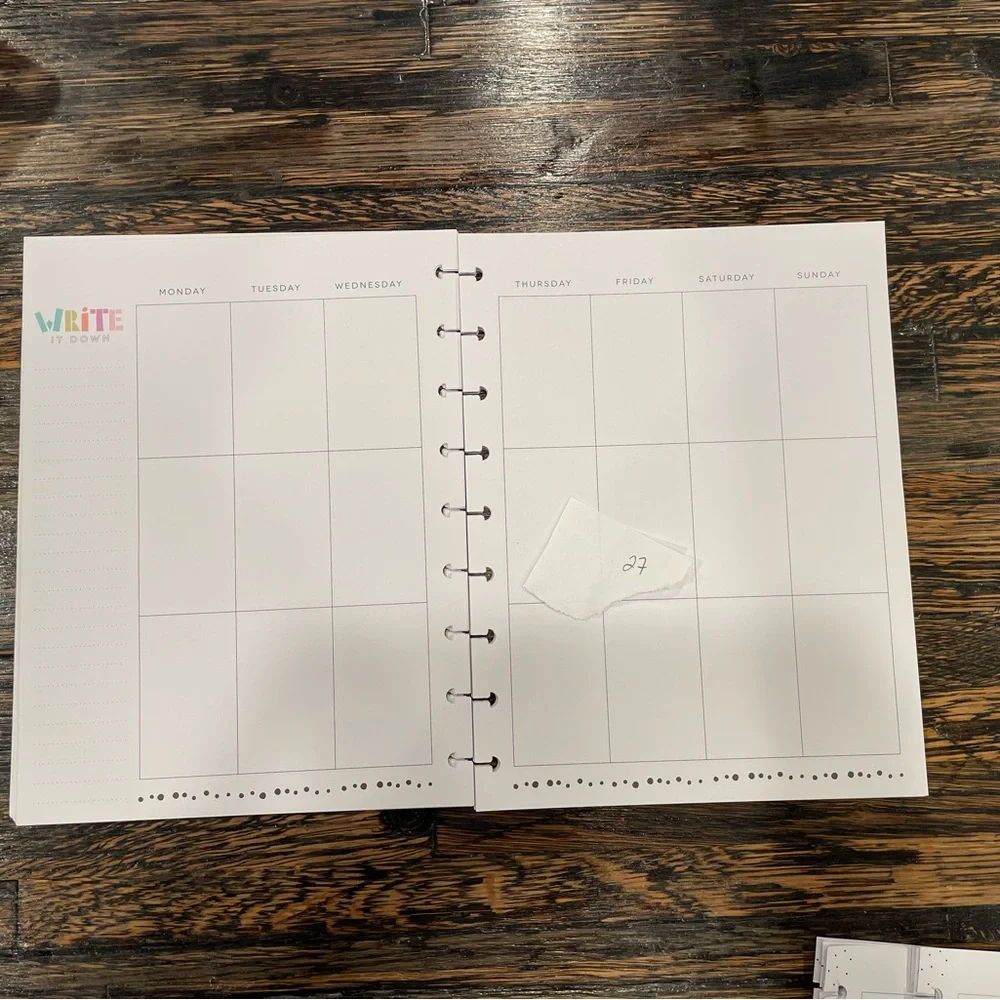 The Happy Planner Colorful Wave Calendar -mix of pages, rings, monthly dividers.